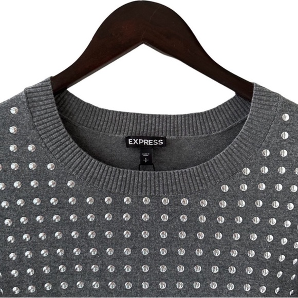 Express Grey Crewneck Long Sleeve Sweater with Silver Stud Detail Size Small - Picture 3 of 6
